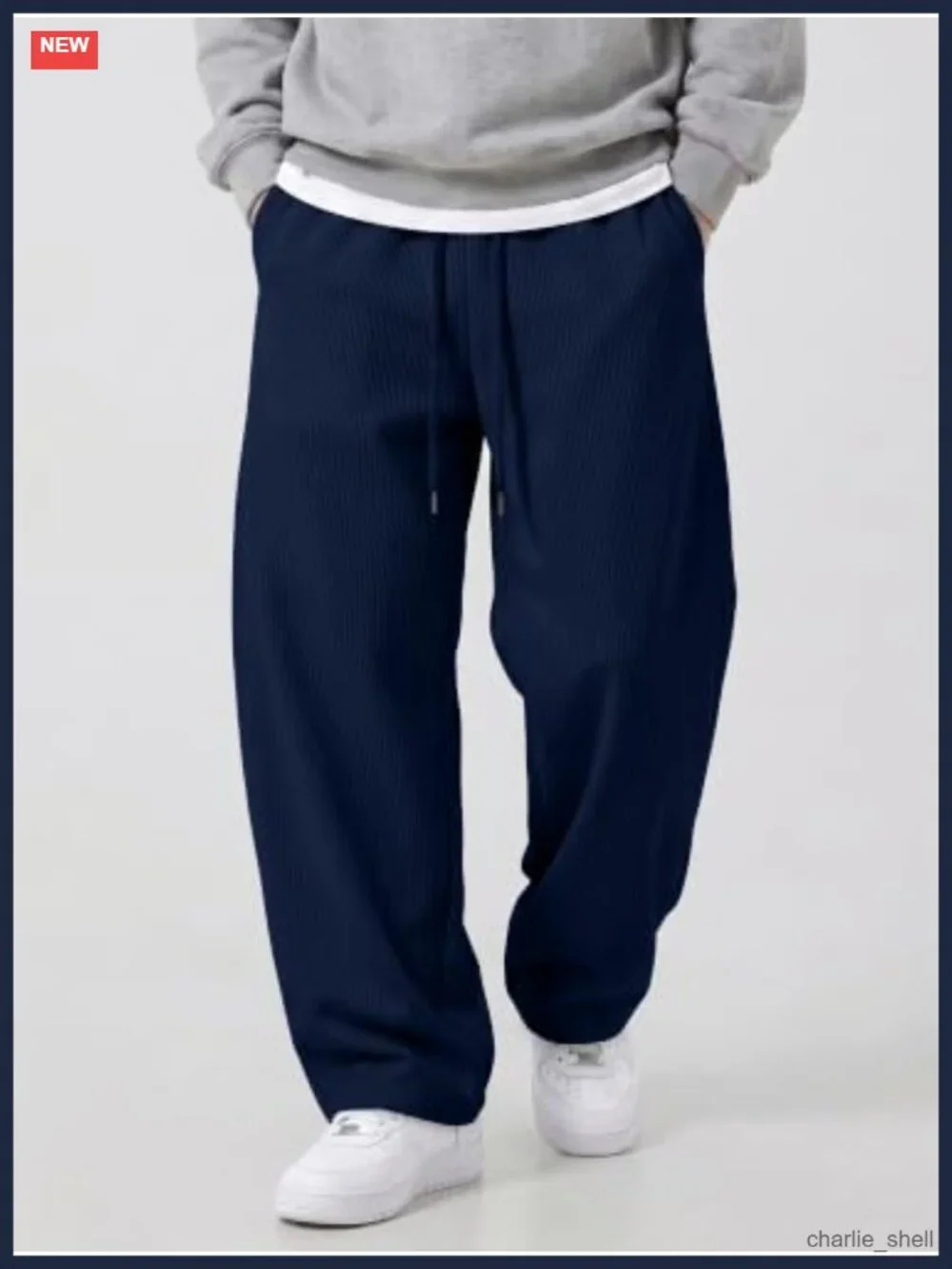 Men's Corduroy Fleece Sweatpants Wide Leg Baggy Barrel Curved